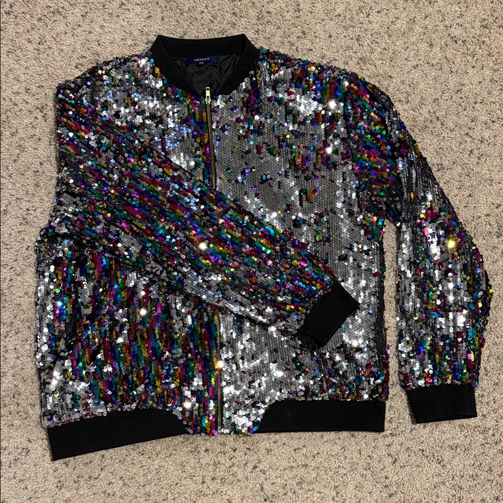 RESA Multicolor Sequin Bomber Jacket